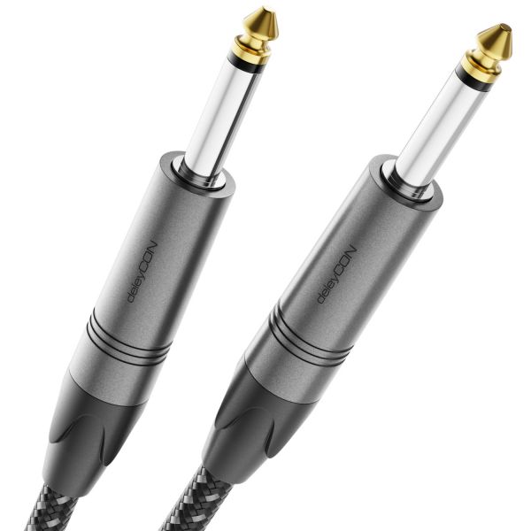 deleyCON 1m Instrumentenkabel 6,35mm auf 6,35mm Klinke Mono AUX OFC (AWG24)