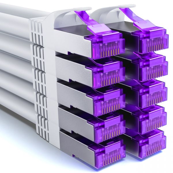 deleyCON 10x 1m RJ45 Patchkabel SFTP Netzwerkkabel mit CAT7 Rohkabel Weiß